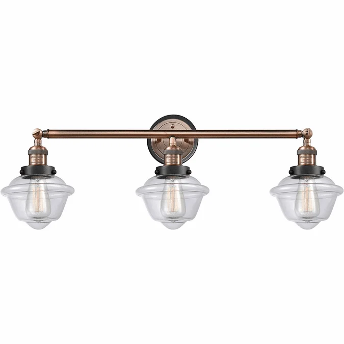 Innovations 205AC-BPBK-HRBK-G532 Franklin Restoration Oxford Antique Copper Clear Small Oxford 3-Light Bathroom Sconce