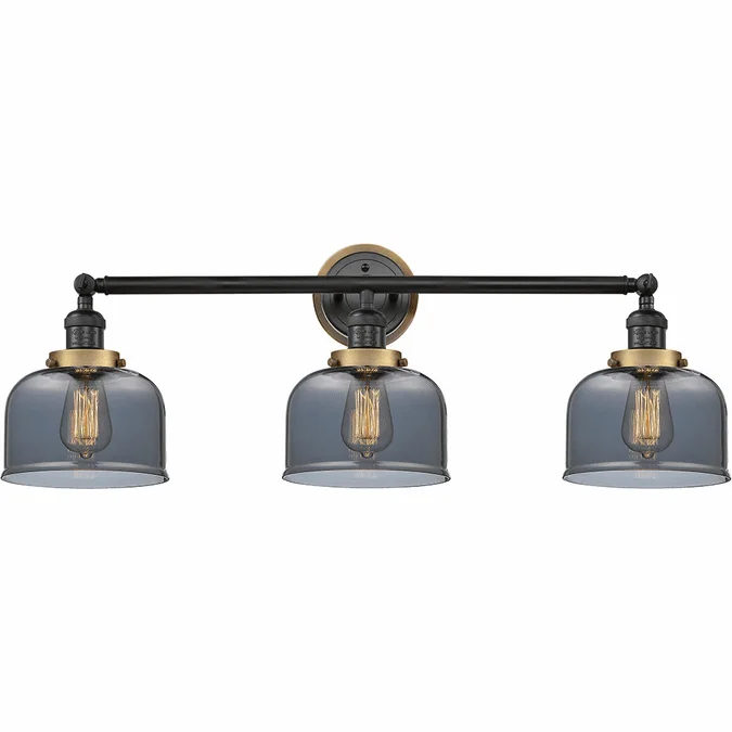 Innovations 205BK-BPBB-HRBB-G73 Franklin Restoration Bell Matte Black Plated Smoke Large Bell 3-Light Bath Lighting Fixture