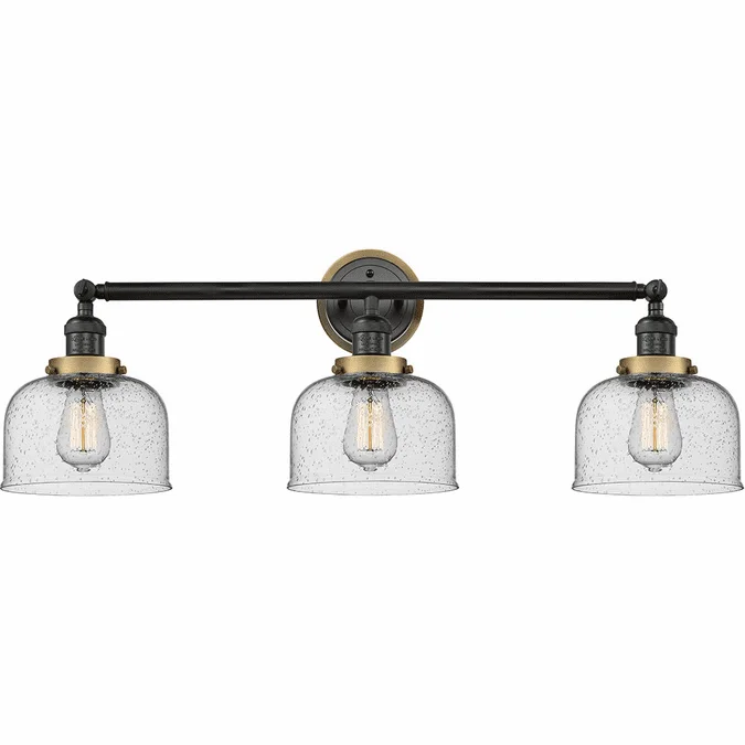 Innovations 205BK-BPBB-HRBB-G74 Franklin Restoration Bell Matte Black Seedy Large Bell 3-Light Bathroom Sconce Lighting