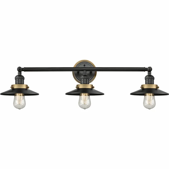 Innovations 205BK-BPBB-HRBB-M6-BK Franklin Restoration Railroad Matte Black 3-Light Bathroom Lighting Fixture
