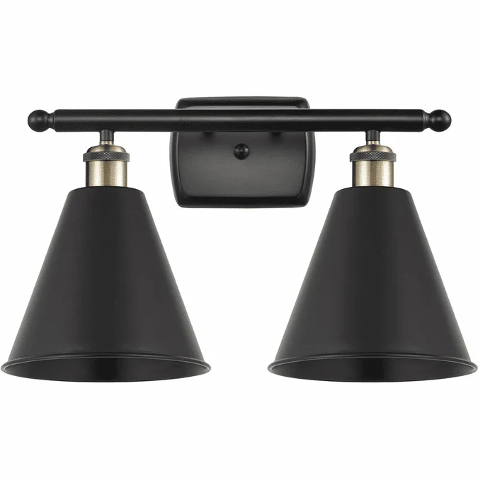 Innovations 516-2W-BAB-MBC-8-BK Ballston Cone Black Antique Brass LED 2-Light Bathroom Light Sconce