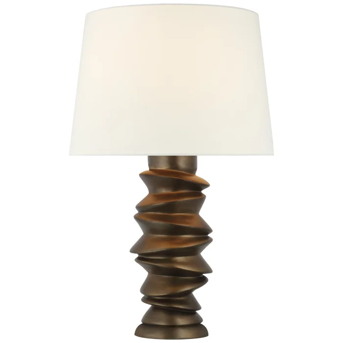 Julie Neill Karissa Medium Table Lamp in Antique Bronze Leaf with Linen Shade W18″ x H28.75″