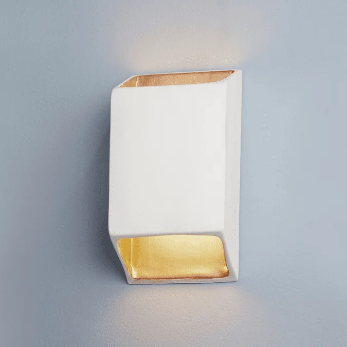 Justice Design CER-5875-MTGD Ambiance Large Tapered Rectangle Modern Matte White with Champagne Gold LED Ceramic Wall Lighting Fixture
