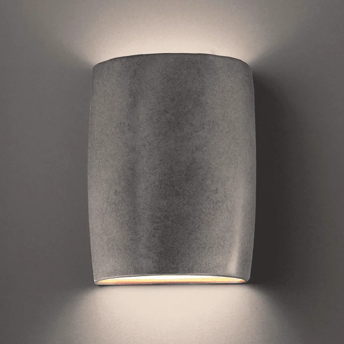 Justice Design CER-8858W-ANTS Ambiance Large Wide Cylinder Contemporary Antique Silver LED Exterior Ceramic Lighting Sconce