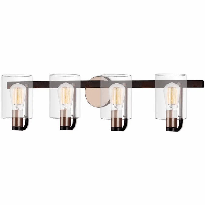 Justice Design FSN-8084-CLER-MBBR Fusion Poise Modern Matte Black w/ Brass Accents 4-Light Bath Lighting Sconce