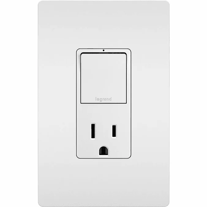Legrand Radiant RCD38TRW Modern White Single-Pole 3-Way Switch & Tamper-Resistant Single Outlet Receptacle