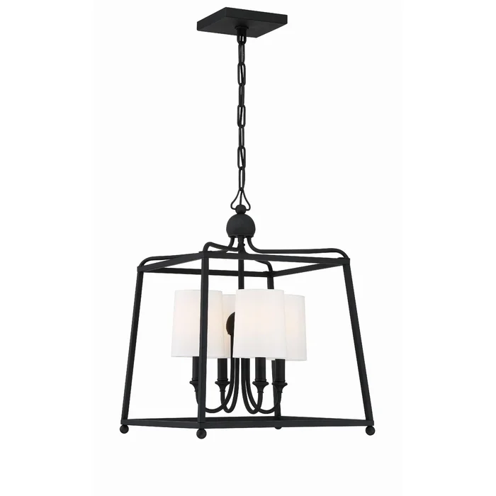Libby Langdon Sylvan 4 Light Black Forged Lantern Chandelier Silk Shade 16″W x 21″H x 16″D