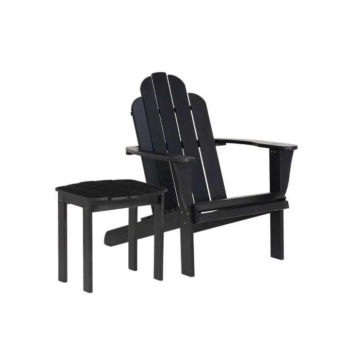 Linon Adirondack 2Pc Chair and Table Set Black OD20BLK01KDPK2