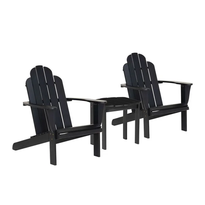 Linon Adirondack 3Pc Chair and Table Set Black OD20BLK01KDPK3