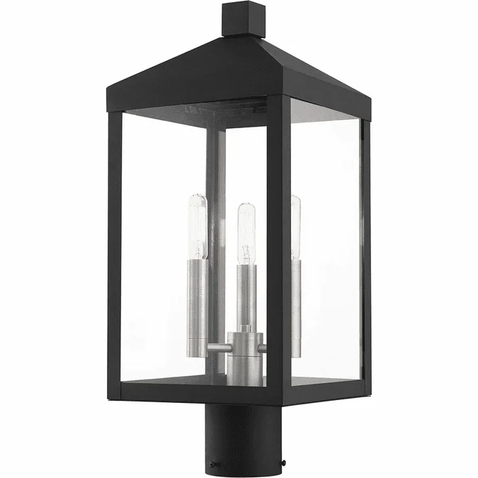 Livex 20592-04 Nyack Black with Brushed Nickel Cluster Outdoor Post Light Fixture