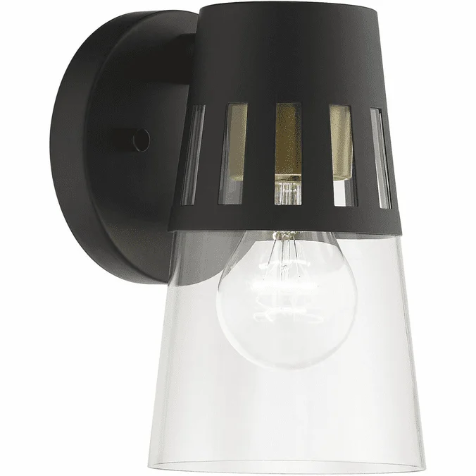 Livex 27971-04 Covington Black with Soft Gold Small Outdoor Wall Light Sconce