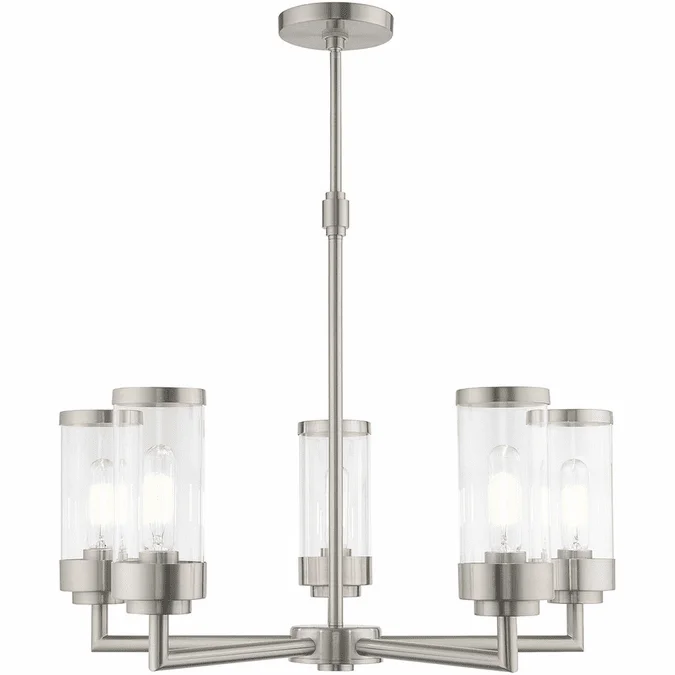 Livex 40475-91 Hillcrest Contemporary Brushed Nickel Chandelier Lamp
