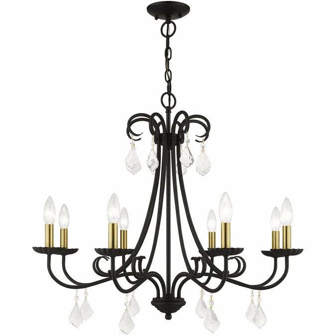 Livex 40878-04 Daphne Black with Antique Brass Accents Hanging Chandelier