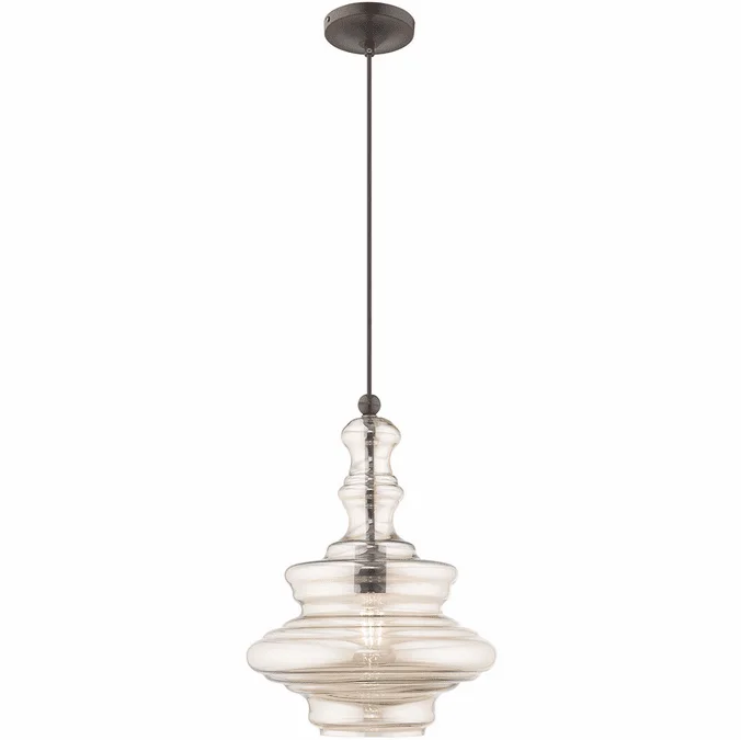 Livex 41224-92 Art Glass Contemporary English Bronze Mini Lighting Pendant