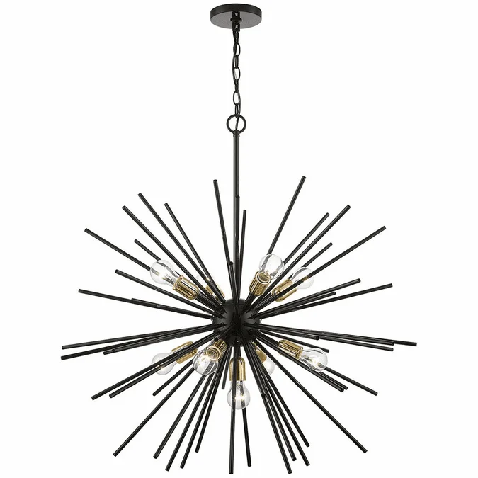 Livex 46176-68 Tribeca Contemporary Shiny Black with Polished Brass Chandelier Light