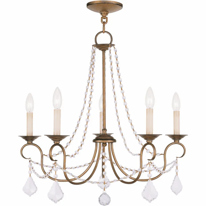 Livex 6515-48 Pennington Traditional Hand Applied Antique Gold Leaf Chandelier Light