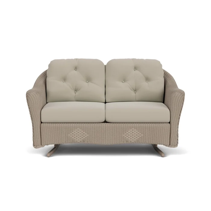 lloyd flanders reflections loveseat glider in french beige finish with callen driftwood fabric grade b