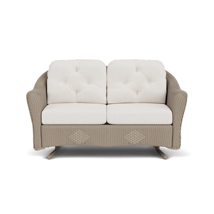 lloyd flanders reflections loveseat glider in french beige finish with reflections snow fabric grade b