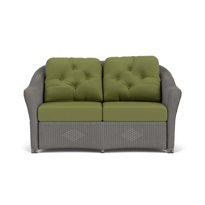 lloyd flanders reflections loveseat in pewter finish with reflections grass fabric grade b