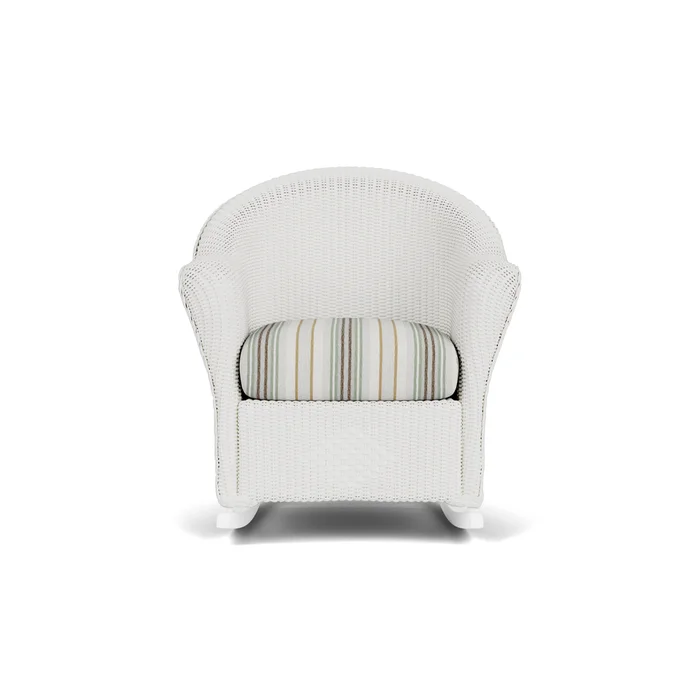 lloyd flanders reflections porch rocker in matte white finish with jansen eucalyptus fabric grade a