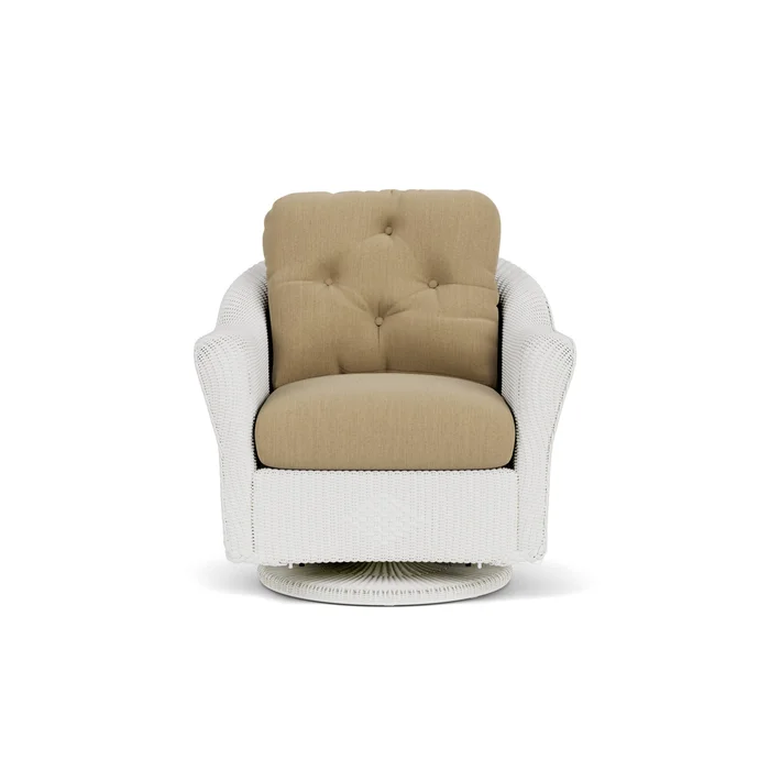 lloyd flanders reflections swivel glider lounge chair in matte white finish with loveboat saffron fabric grade a