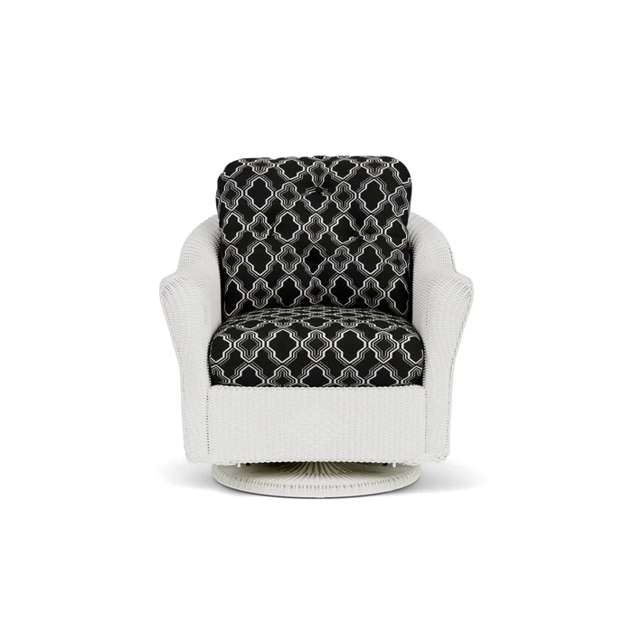 lloyd flanders reflections swivel glider lounge chair in matte white finish with luna onyx fabric grade c