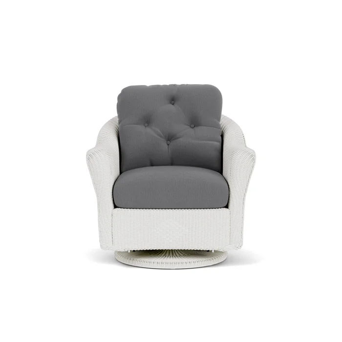 lloyd flanders reflections swivel glider lounge chair in matte white finish with remy graphite fabric grade b