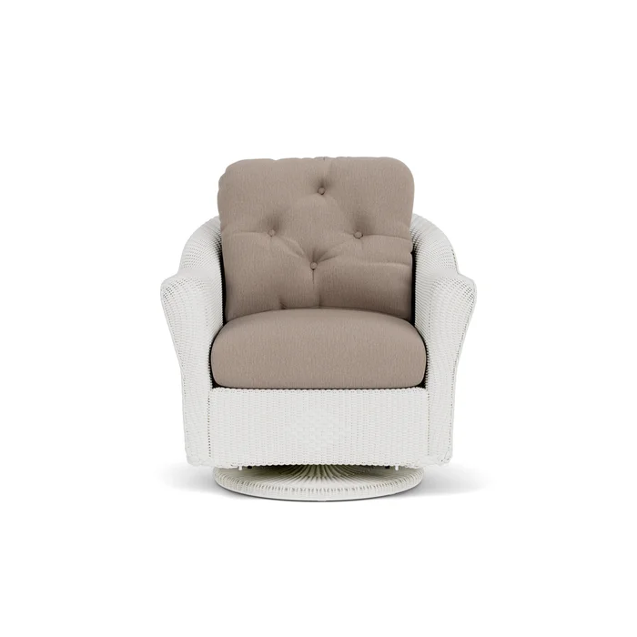 lloyd flanders reflections swivel glider lounge chair in matte white finish with remy pebble fabric grade b