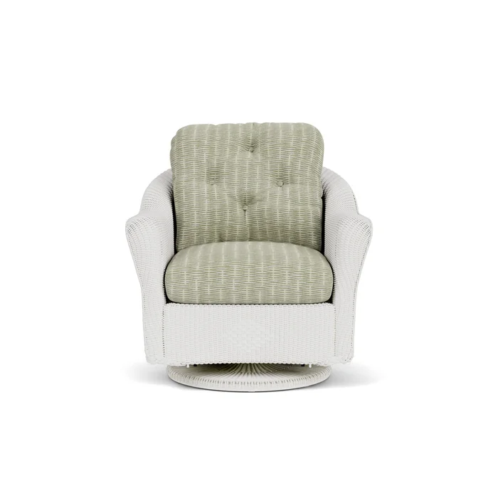 lloyd flanders reflections swivel glider lounge chair in matte white finish with romulo laurel fabric grade c