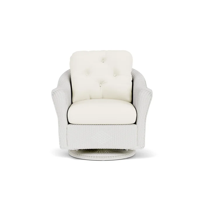 lloyd flanders reflections swivel glider lounge chair in matte white finish with sailcloth salt fabric grade c