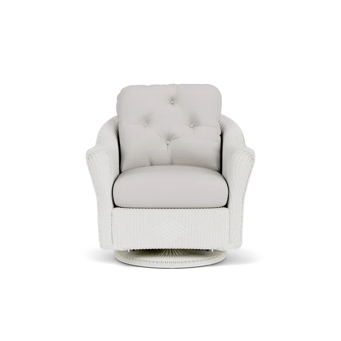 lloyd flanders reflections swivel glider lounge chair in matte white finish with sailcloth seagull fabric grade c