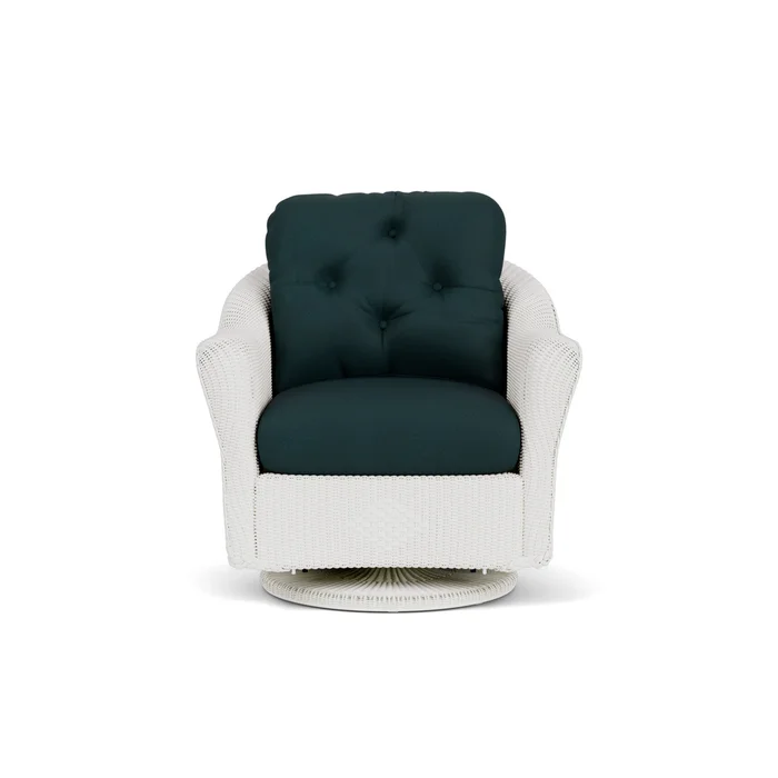 lloyd flanders reflections swivel glider lounge chair in matte white finish with sandberg lagoon fabric grade b