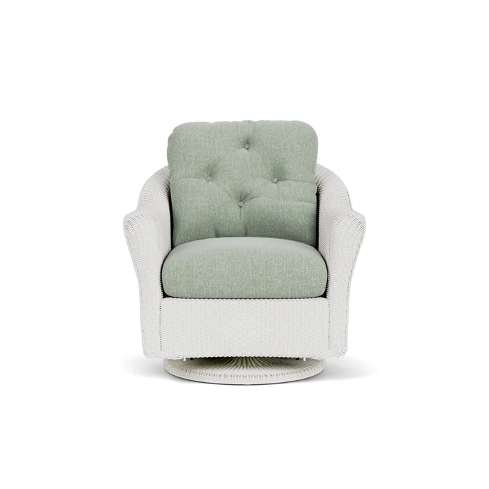 lloyd flanders reflections swivel glider lounge chair in matte white finish with serene spa fabric grade b