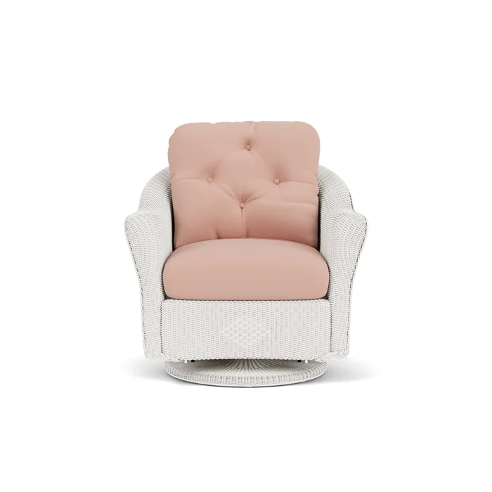 lloyd flanders reflections swivel glider lounge chair in white finish with azulu clay fabric grade b