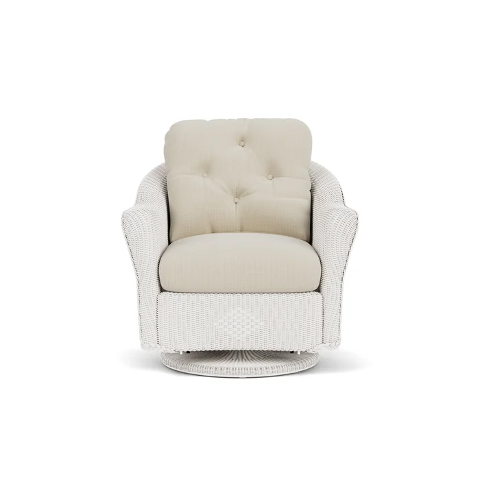 lloyd flanders reflections swivel glider lounge chair in white finish with beach natural fabric grade a