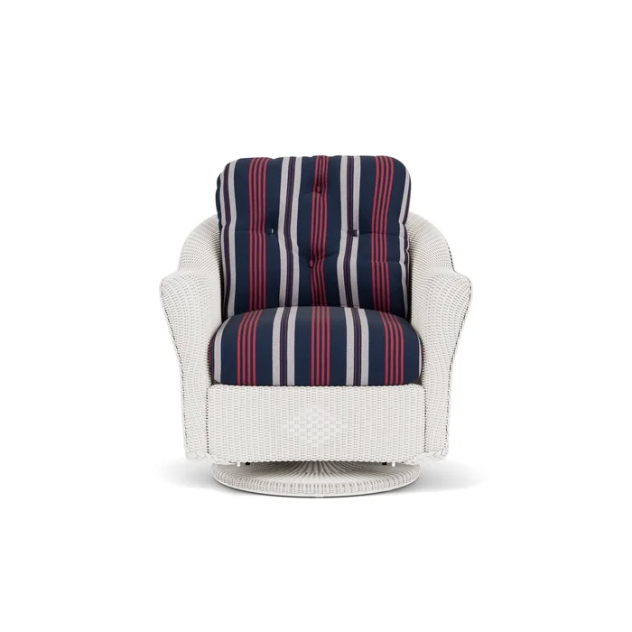 lloyd flanders reflections swivel glider lounge chair in white finish with berkely hall navy fabric grade b