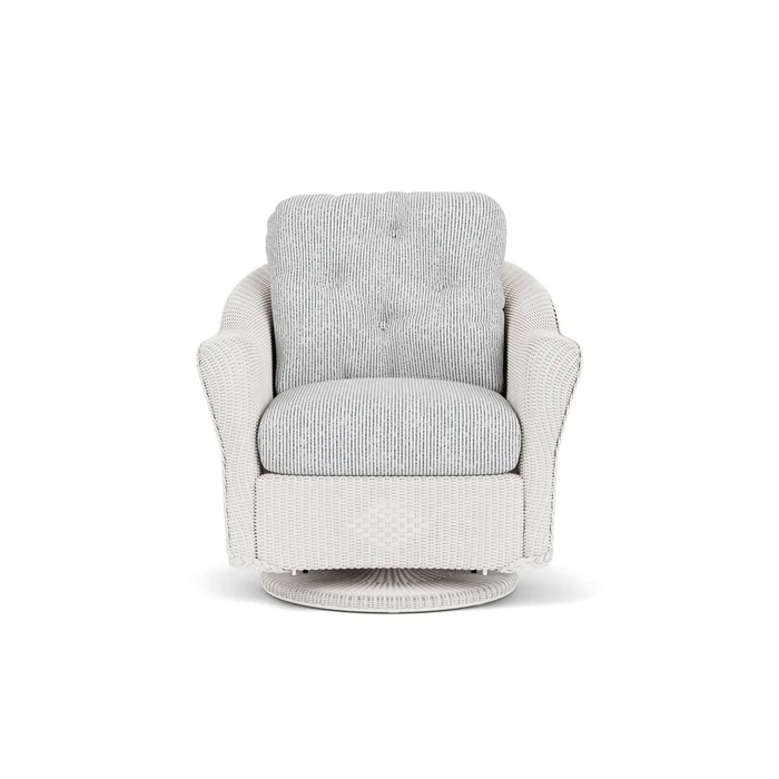 lloyd flanders reflections swivel glider lounge chair in white finish with burson domino fabric grade b