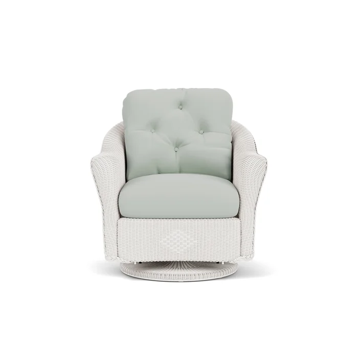 lloyd flanders reflections swivel glider lounge chair in white finish with callen celadon fabric grade b