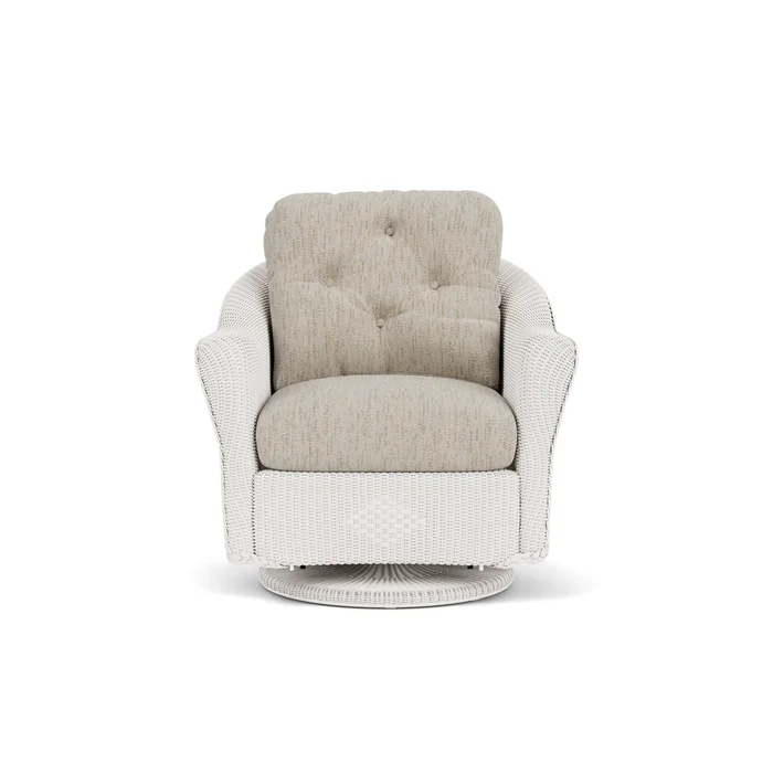 lloyd flanders reflections swivel glider lounge chair in white finish with charlotte sparrow fabric grade d