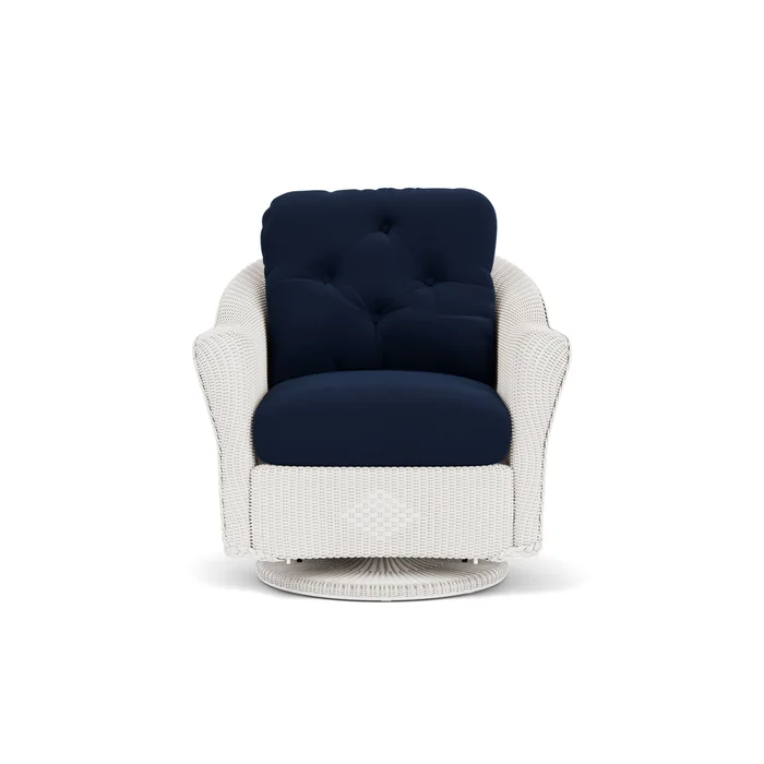lloyd flanders reflections swivel glider lounge chair in white finish with decorline navy fabric grade a