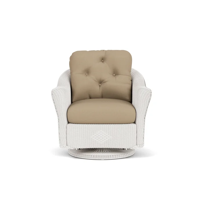 lloyd flanders reflections swivel glider lounge chair in white finish with fife sahara fabric grade b