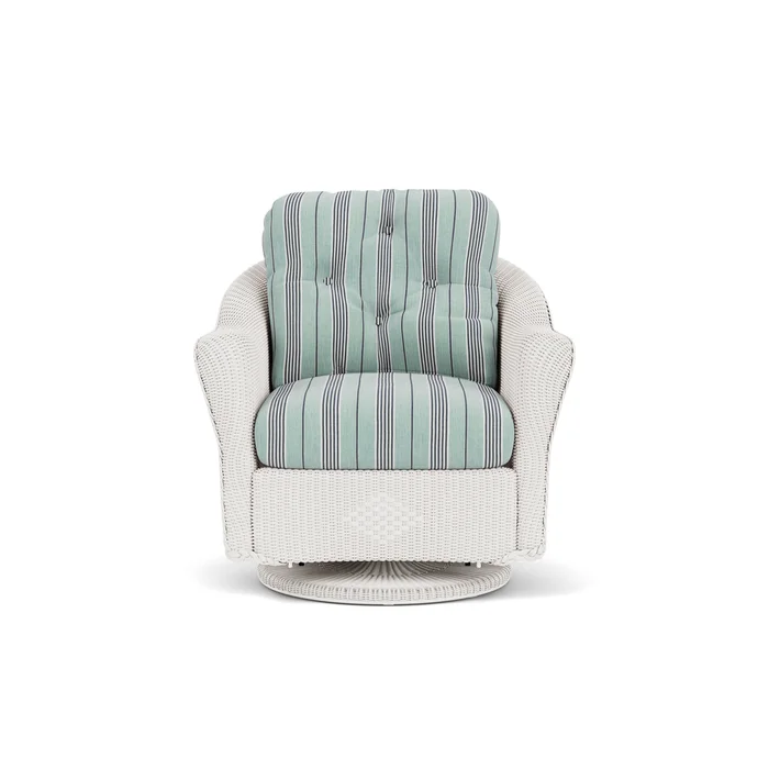 lloyd flanders reflections swivel glider lounge chair in white finish with hansen seaglass fabric grade b