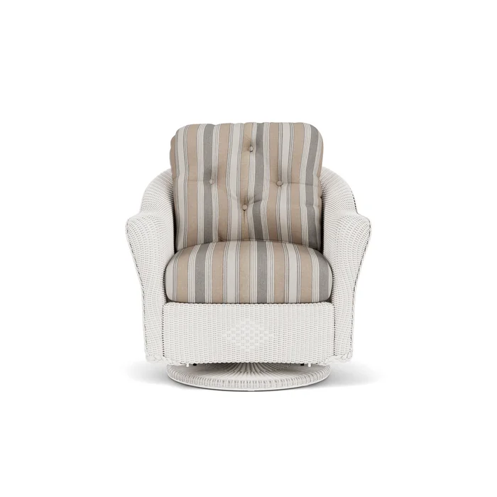 lloyd flanders reflections swivel glider lounge chair in white finish with purveyor pewter fabric grade d