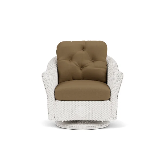 lloyd flanders reflections swivel glider lounge chair in white finish with reflections straw fabric grade b