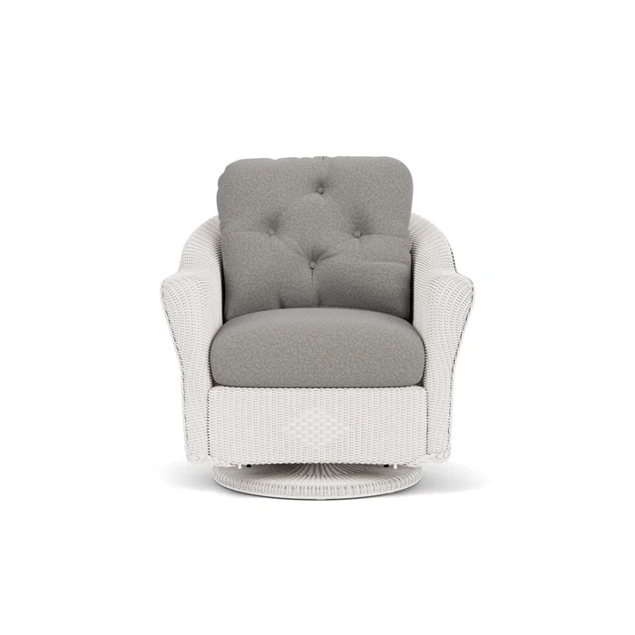 lloyd flanders reflections swivel glider lounge chair in white finish with rumba nickel fabric grade a