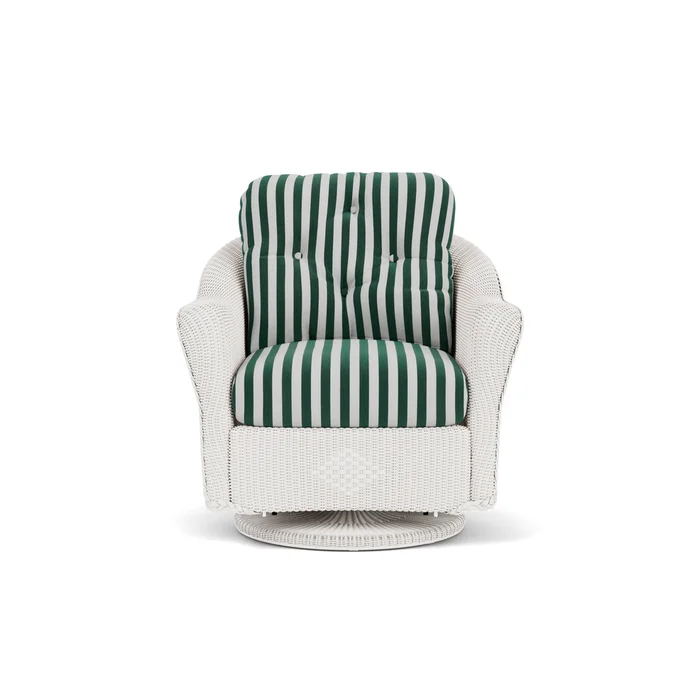 lloyd flanders reflections swivel glider lounge chair in white finish with safari/white stripe fabric grade b
