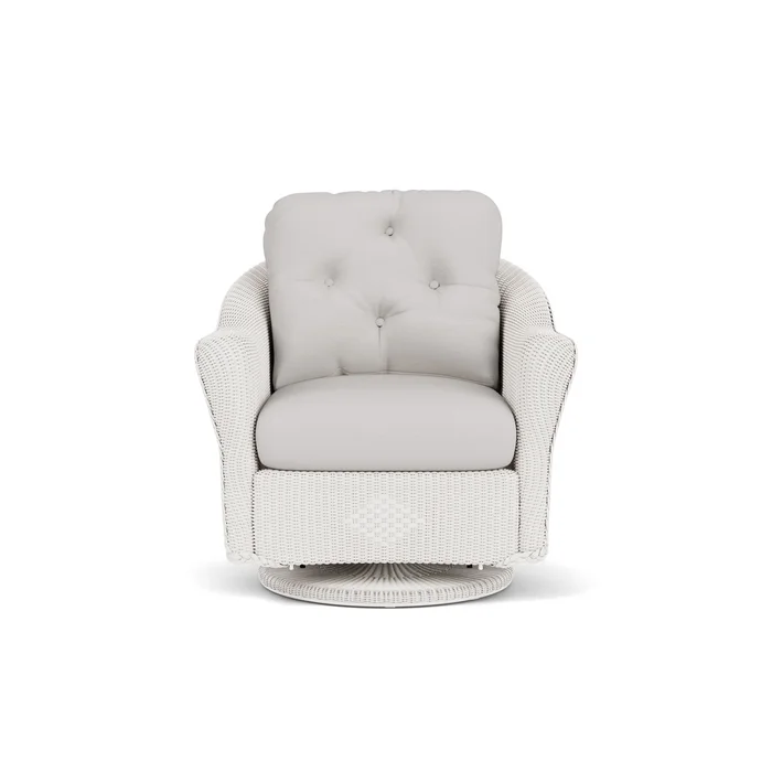 lloyd flanders reflections swivel glider lounge chair in white finish with sailcloth seagull fabric grade c