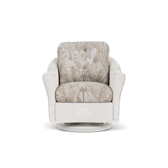 lloyd flanders reflections swivel glider lounge chair in white finish with wayfarer dune fabric grade d