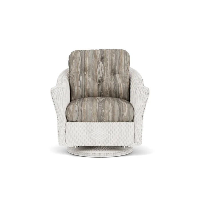 lloyd flanders reflections swivel glider lounge chair in white finish with woodgrain ash fabric grade d