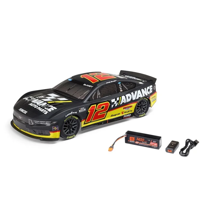Losi 1/12 NASCAR RC Racecar Ryan Blaney No. 12 Advance Auto 2025 Ford Mustang 2S AWD RTR Brushed On-Road